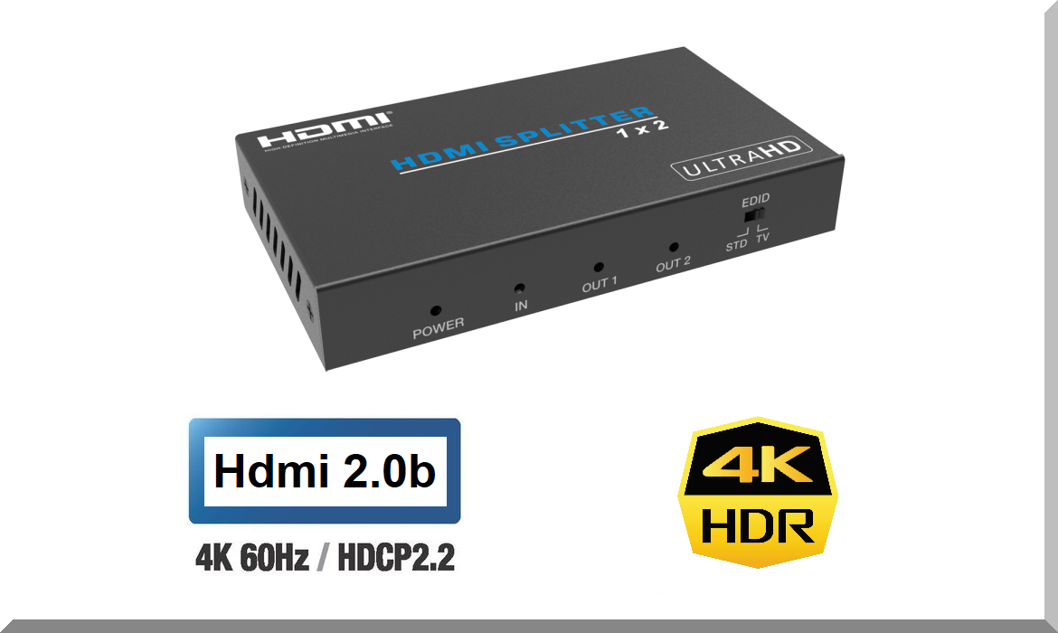 Paugge 1×2 HDMI Splitter – Hdmi 2.0b 4K60Hz HDR EDID – Paugge
